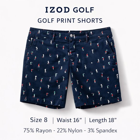 Izod Pants - IZOD Golf Shorts Women’s Size 8 Navy Mini Golfer Print Stretch Casual Golf